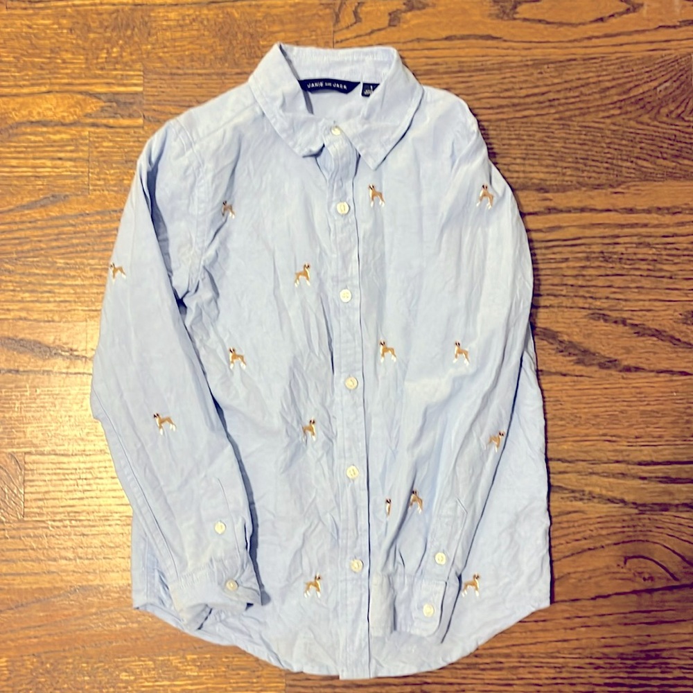 Janie and Jack button down embroidered dog dress shirt size 6